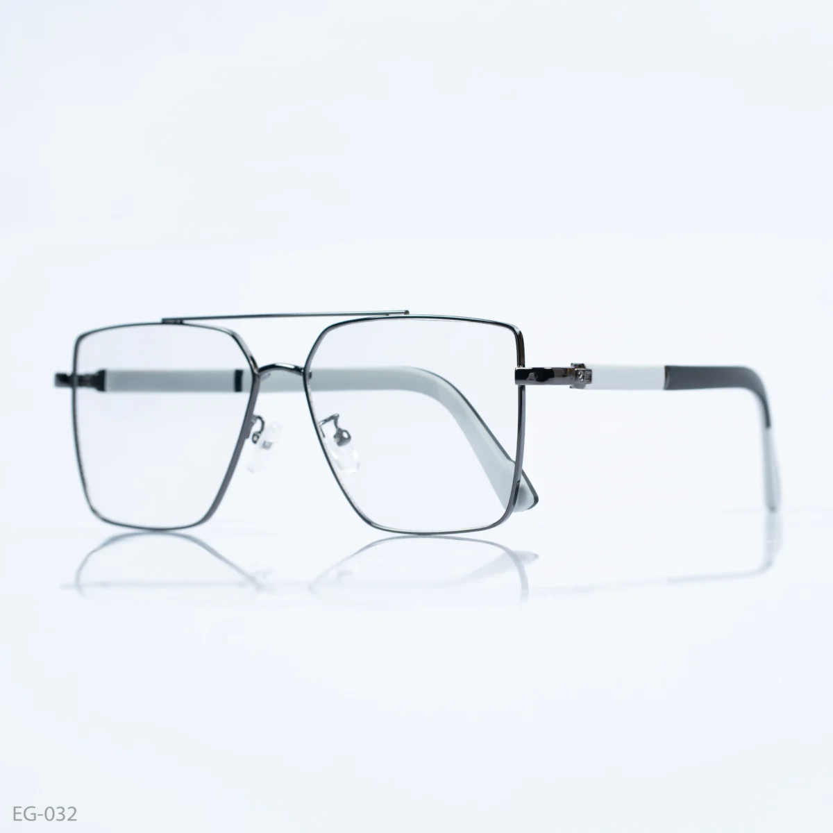 EG-032 - Modern Double Bridge Gunmetal Black Frame Geometric Eyeglasses