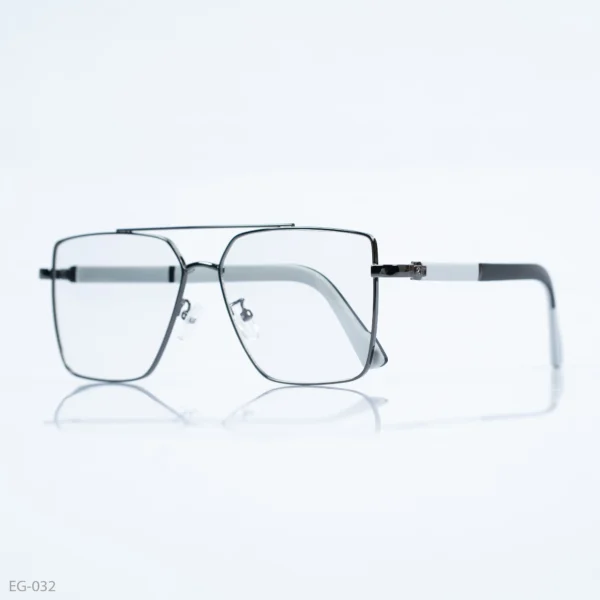 EG-032 - Modern Double Bridge Gunmetal Black Frame Geometric Eyeglasses