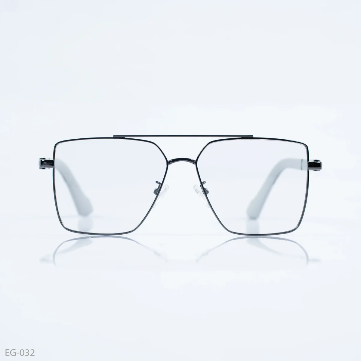 EG-032 - Modern Double Bridge Gunmetal Black Frame Geometric Eyeglasses
