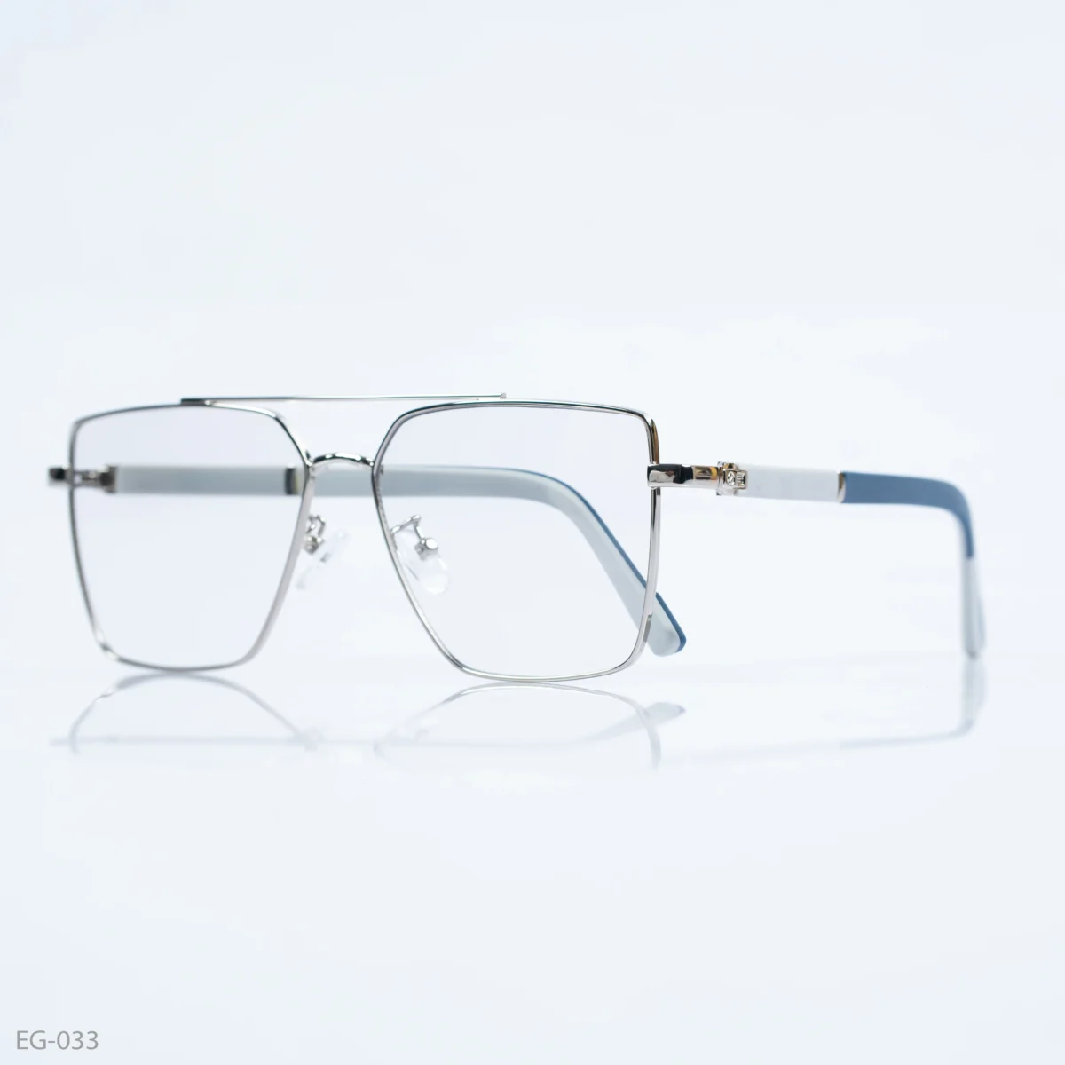 EG-033 - Modern Double Bridge Silver Frame Geometric Eyeglasses