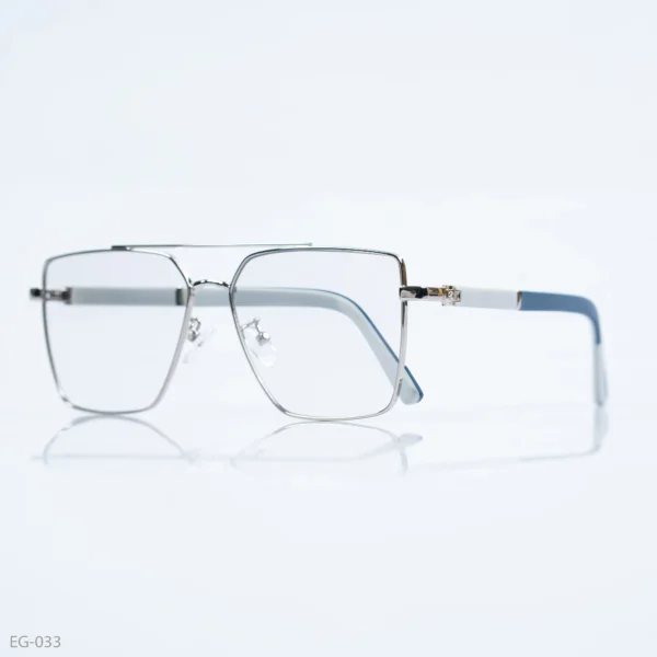 EG-033 - Modern Double Bridge Silver Frame Geometric Eyeglasses