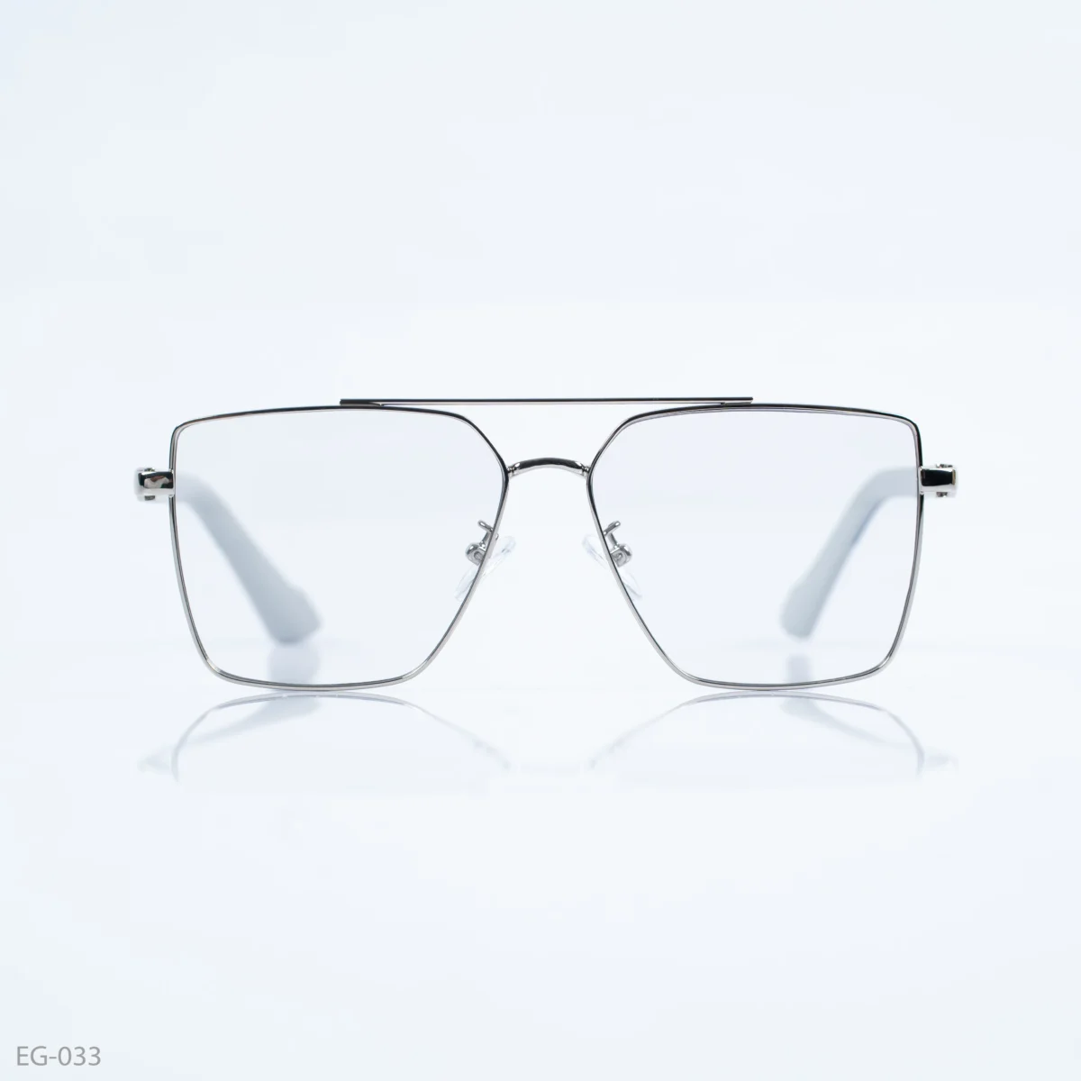 EG-033 - Modern Double Bridge Silver Frame Geometric Eyeglasses