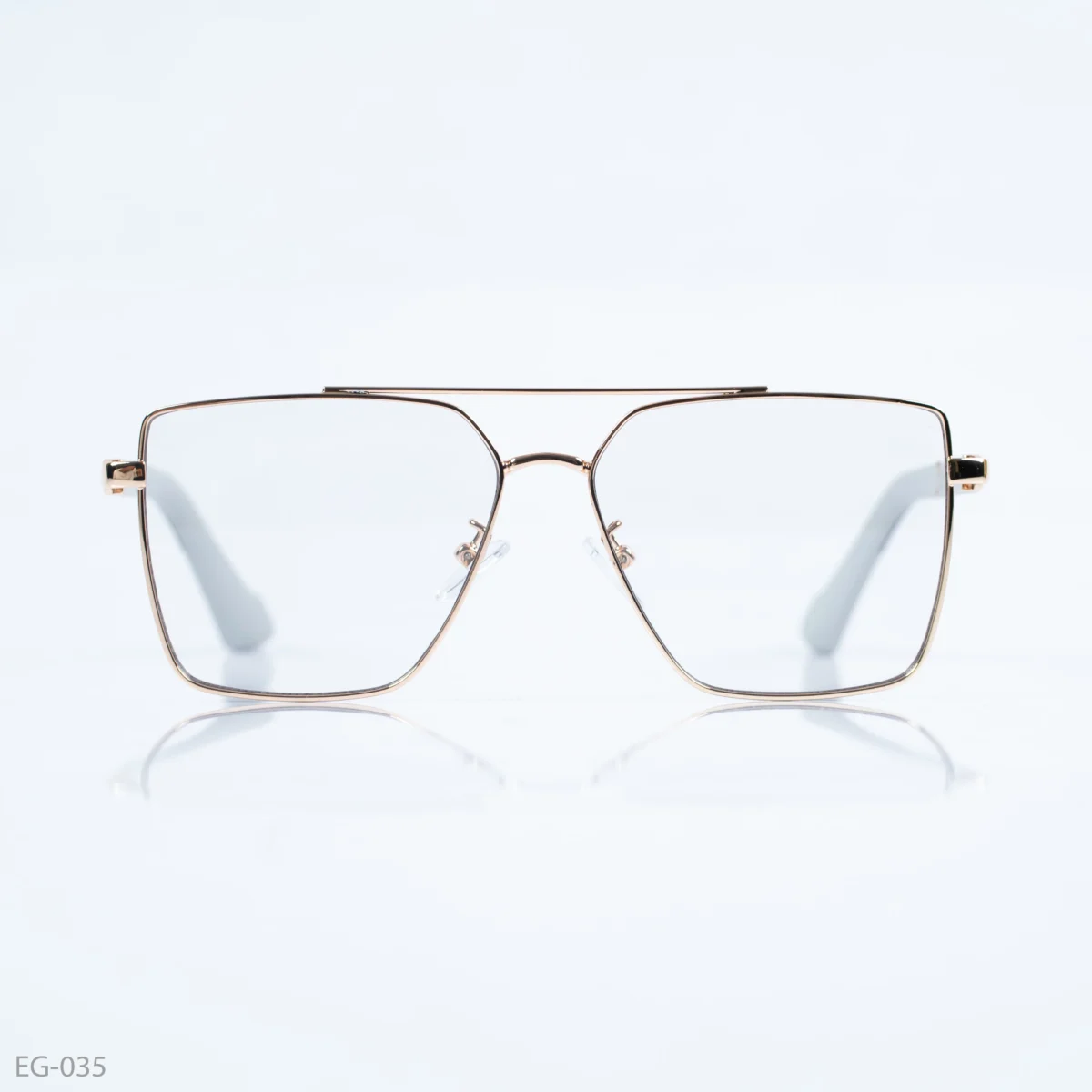 EG-035 - Modern Double Bridge Gold Frame Geometric Eyeglasses