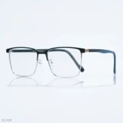 EG-038 - Classic Two-Tone Black & Silver Half-Rim Eyeglasses With Blue Temple