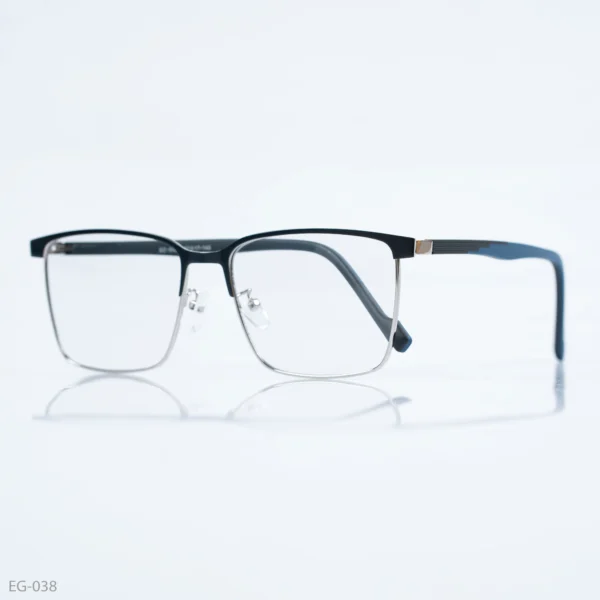 EG-038 - Classic Two-Tone Black & Silver Half-Rim Eyeglasses With Blue Temple