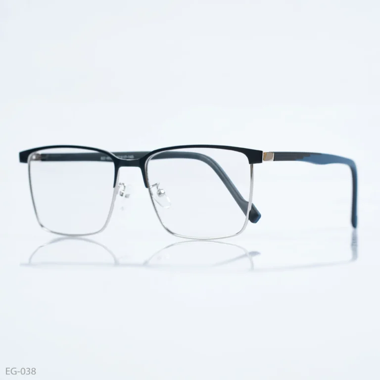 EG-038 - Classic Two-Tone Black & Silver Half-Rim Eyeglasses With Blue Temple