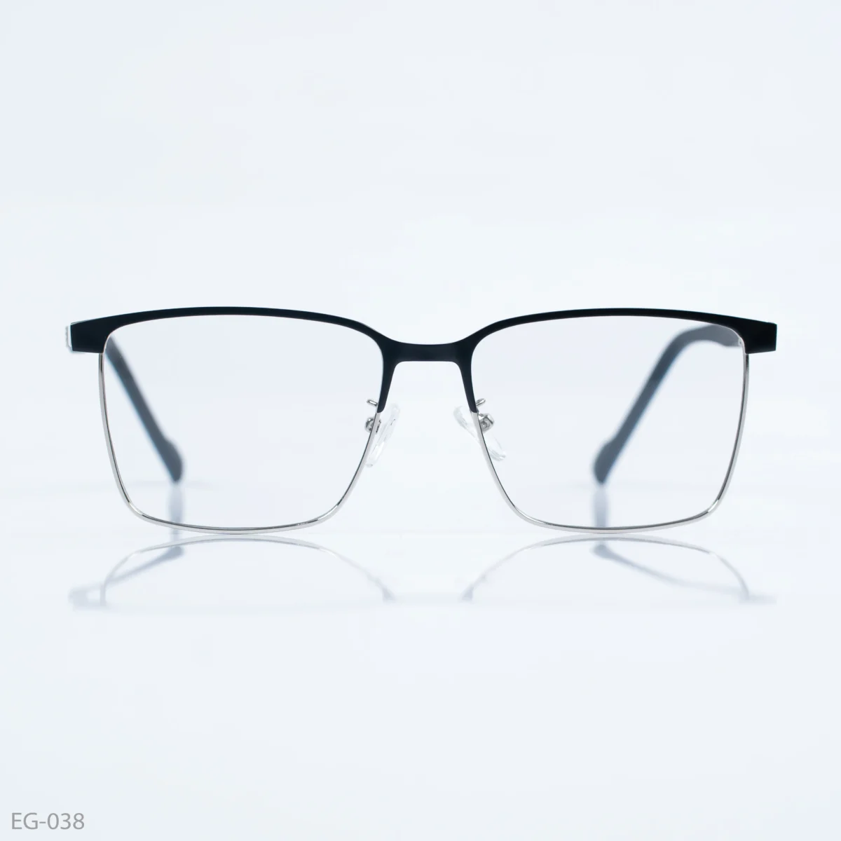 EG-038 - Classic Two-Tone Black & Silver Half-Rim Eyeglasses With Blue Temple