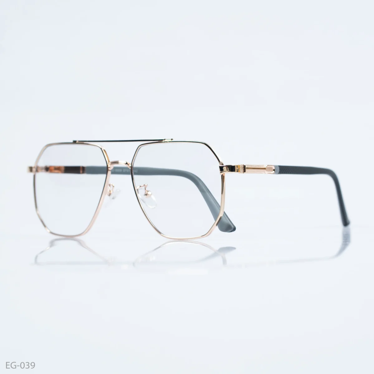 EG-039 - Contemporary Double Bridge Gold Frame Geometric Eyeglasses With Black Temple