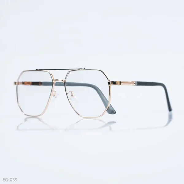 EG-039 - Contemporary Double Bridge Gold Frame Geometric Eyeglasses With Black Temple