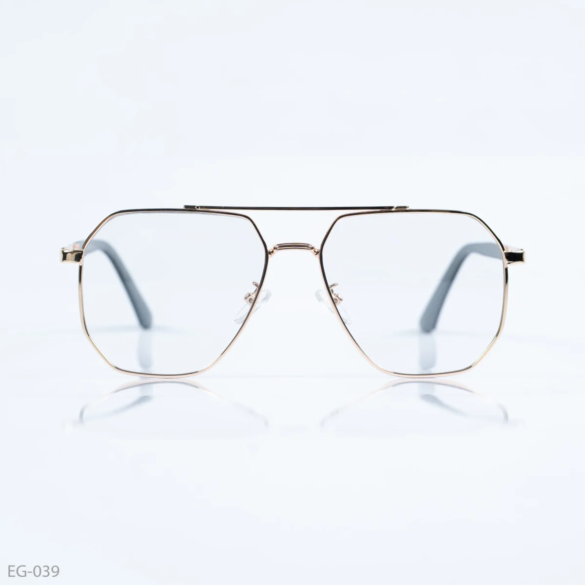 EG-039 - Contemporary Double Bridge Gold Frame Geometric Eyeglasses With Black Temple