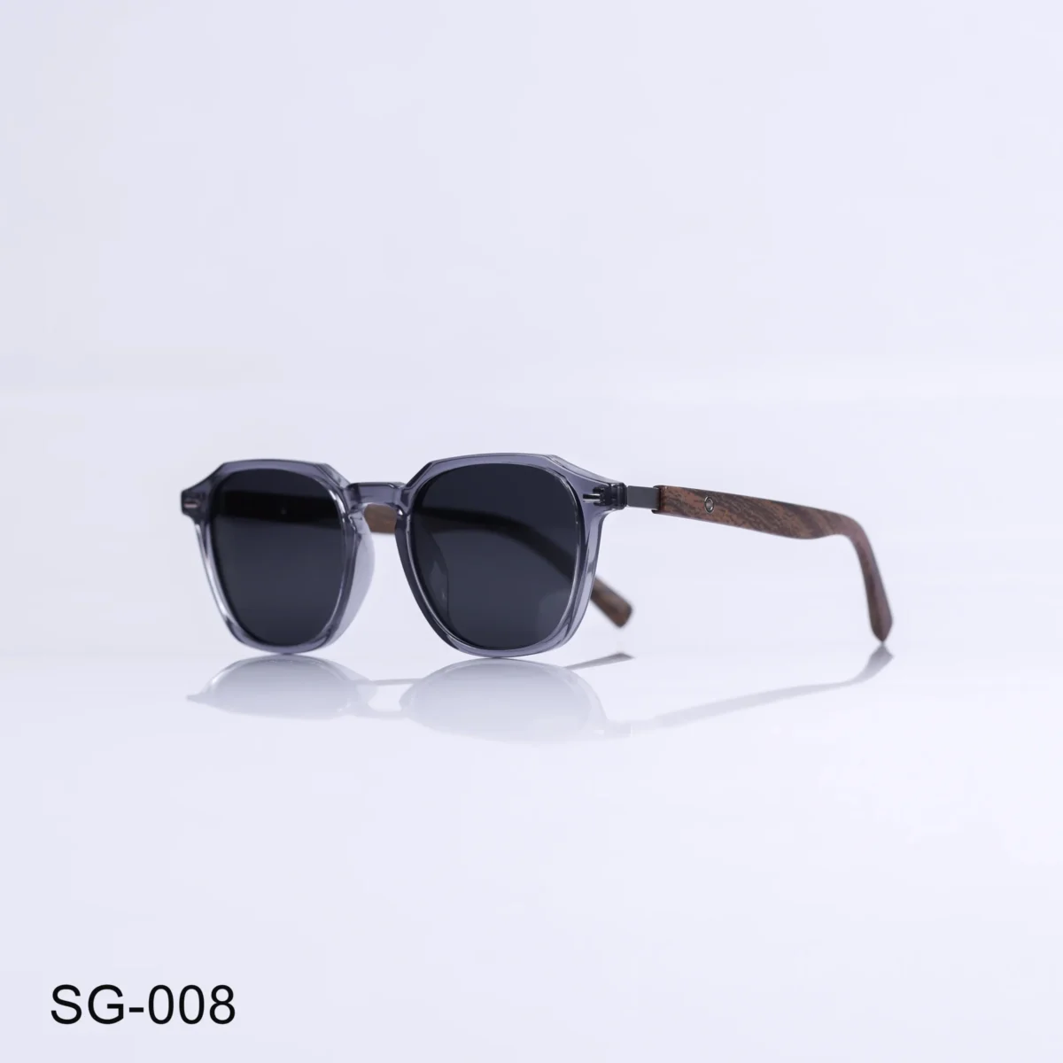 SG-008 - Retro Look Transparent Black Sunglasses with Wooden Temples