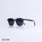 SG-008 - Retro Look Transparent Black Sunglasses with Wooden Temples