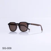 SG-009 - Retro Look Glossy Brown Sunglasses with Wooden Temples