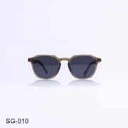 SG-010 - Retro Look Glossy Transparent Brown Sunglasses with Wooden Temples