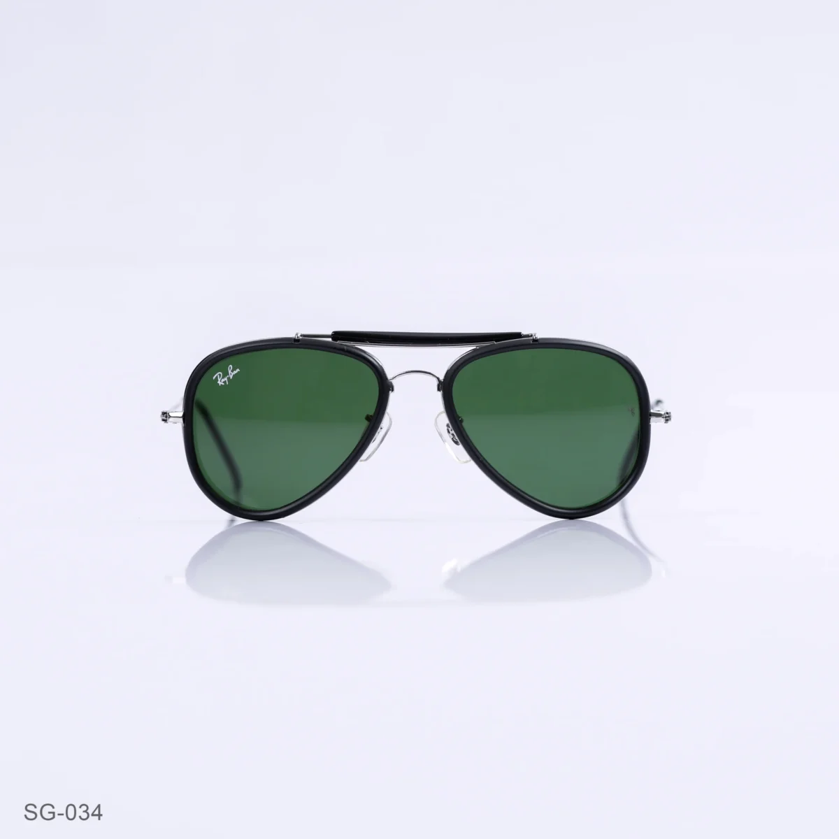 SG-034 - Classic Black & Silver Metal Frame Green Lens Double Bridge Aviator Sunglasses