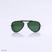 SG-034 - Classic Black & Silver Metal Frame Green Lens Double Bridge Aviator Sunglasses