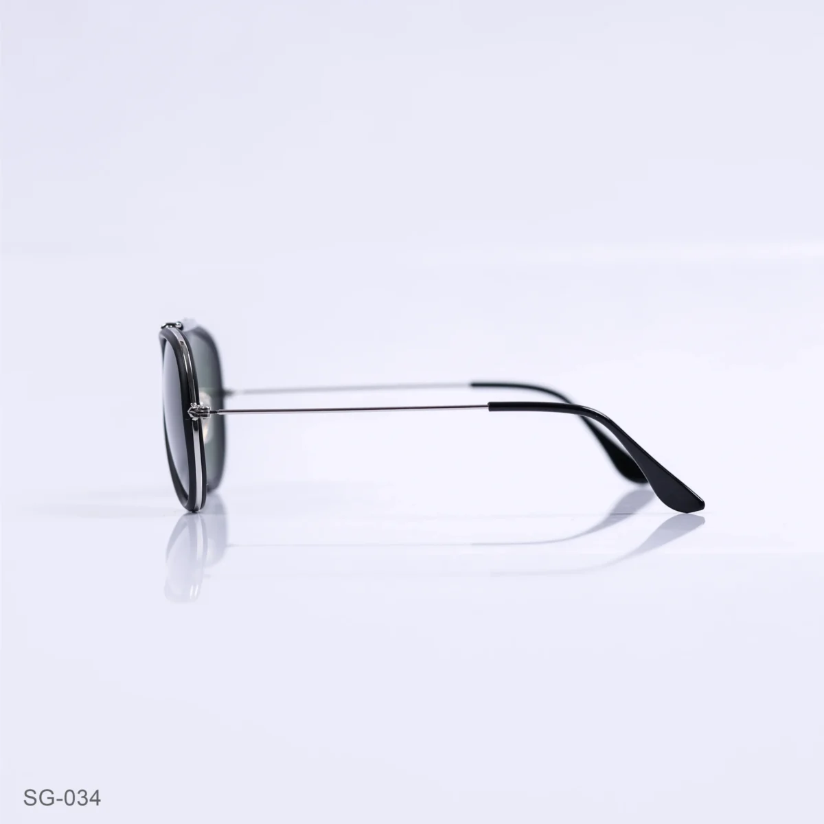 SG-034 - Classic Black & Silver Metal Frame Green Lens Double Bridge Aviator Sunglasses