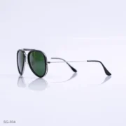 SG-034 - Classic Black & Silver Metal Frame Green Lens Double Bridge Aviator Sunglasses