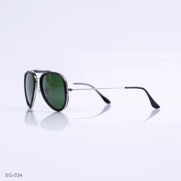 SG-034 - Classic Black & Silver Metal Frame Green Lens Double Bridge Aviator Sunglasses
