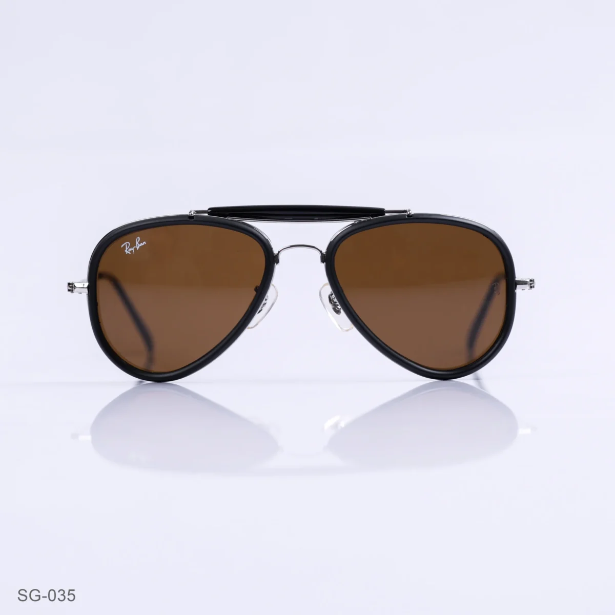 SG-035 - Classic Black & Silver Metal Frame Brown Lens Double Bridge Aviator Sunglasses