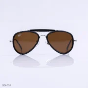 SG-035 - Classic Black & Silver Metal Frame Brown Lens Double Bridge Aviator Sunglasses