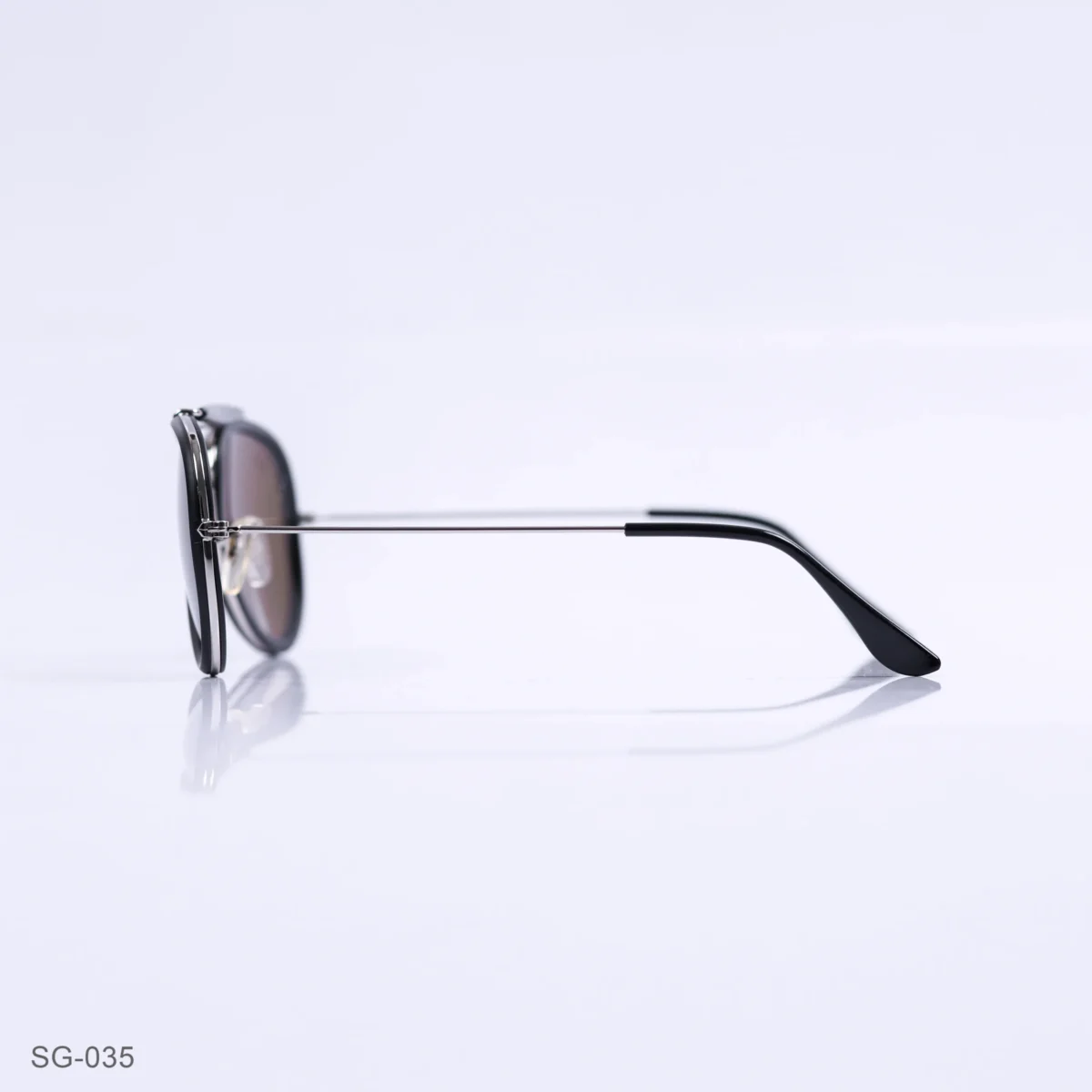 SG-035 - Classic Black & Silver Metal Frame Brown Lens Double Bridge Aviator Sunglasses
