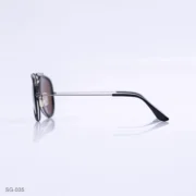 SG-035 - Classic Black & Silver Metal Frame Brown Lens Double Bridge Aviator Sunglasses
