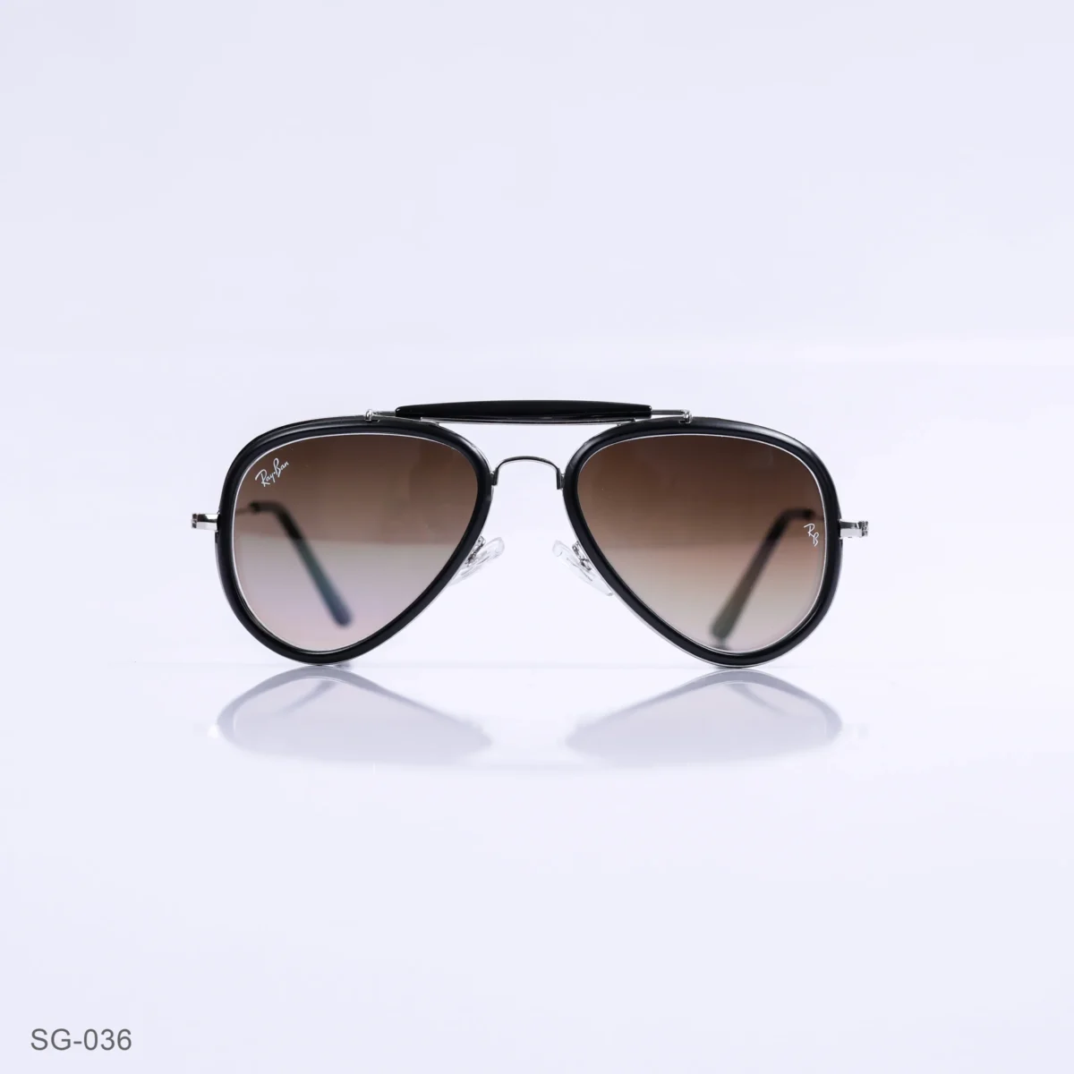 SG-036 - Classic Black & Silver Metal Frame Gradient Brown Lens Double Bridge Aviator Sunglasses