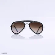 SG-036 - Classic Black & Silver Metal Frame Gradient Brown Lens Double Bridge Aviator Sunglasses