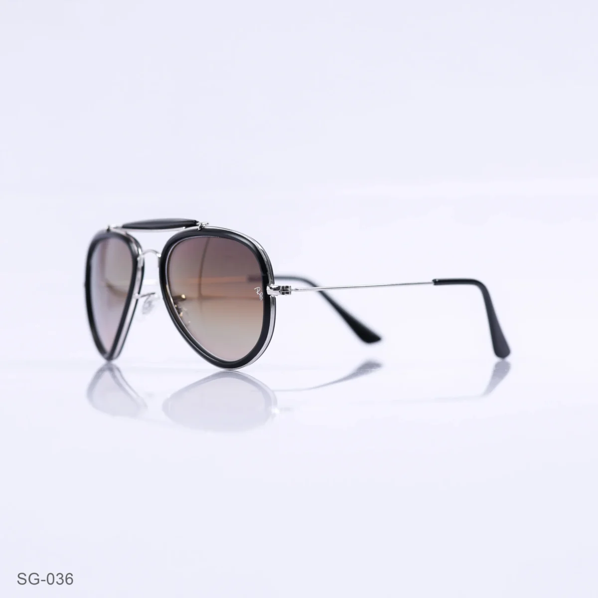 SG-036 - Classic Black & Silver Metal Frame Gradient Brown Lens Double Bridge Aviator Sunglasses