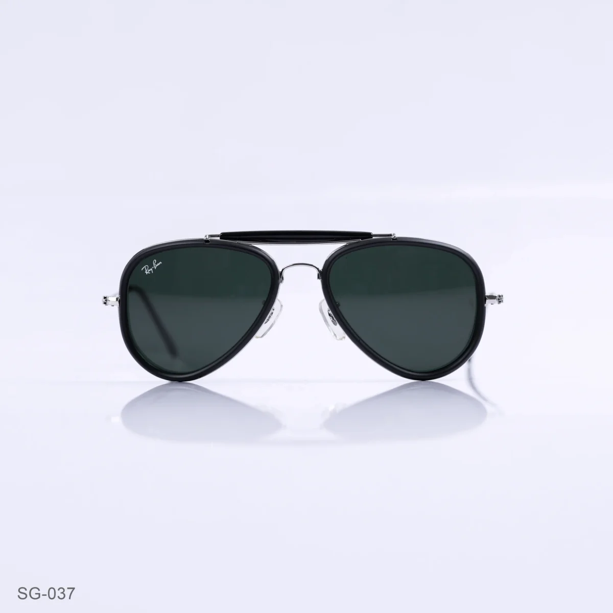 SG-037 - Classic Black & Silver Metal Frame Green Lens Double Bridge Aviator Sunglasses