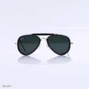 SG-037 - Classic Black & Silver Metal Frame Green Lens Double Bridge Aviator Sunglasses