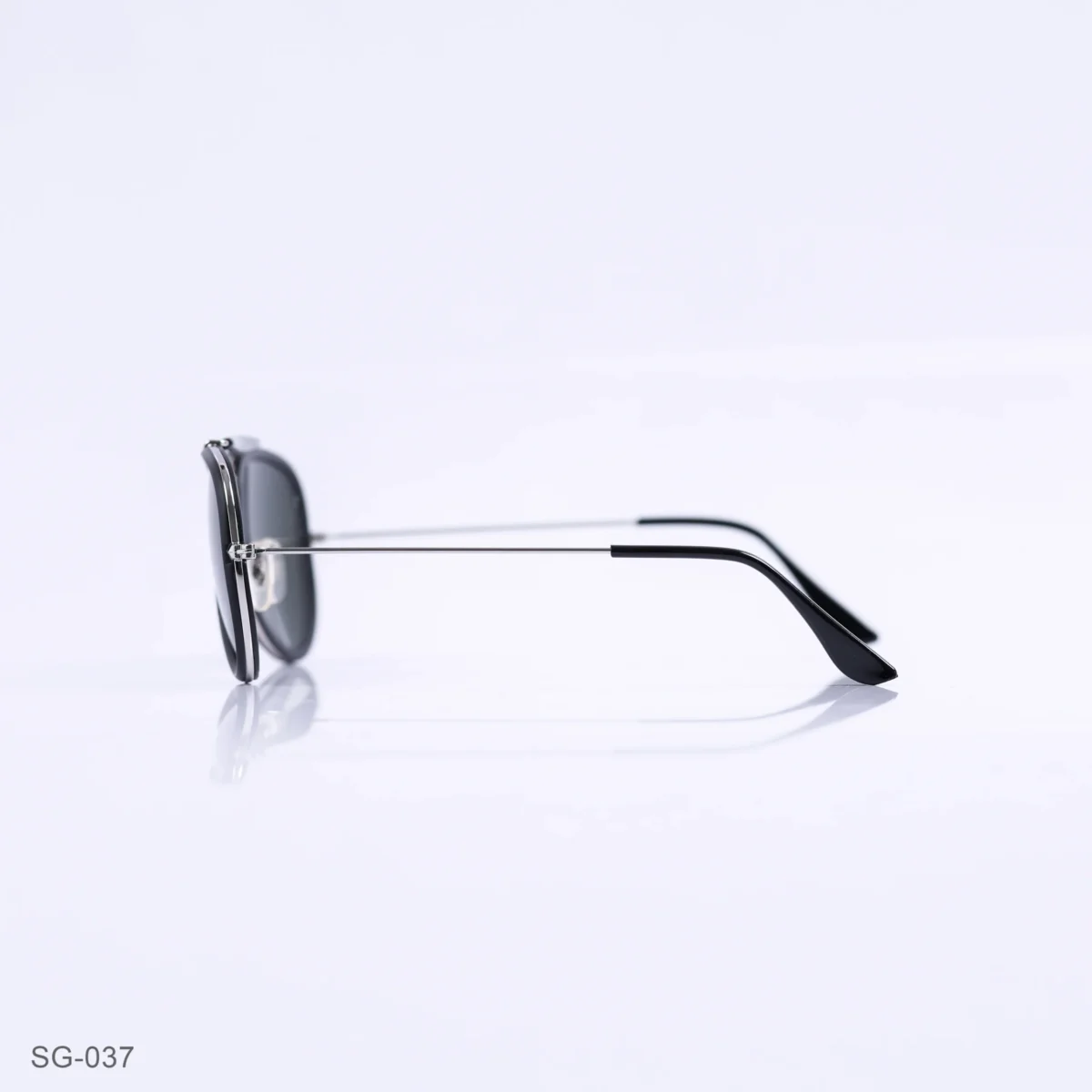 SG-037 - Classic Black & Silver Metal Frame Green Lens Double Bridge Aviator Sunglasses