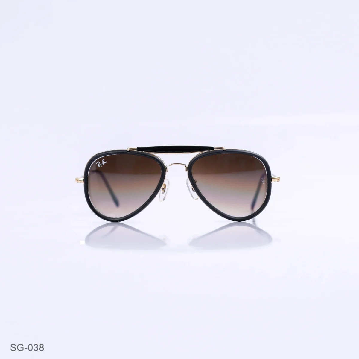 SG-038 - Classic Black & Gold Metal Frame Gradient Brown Lens Double Bridge Aviator Sunglasses