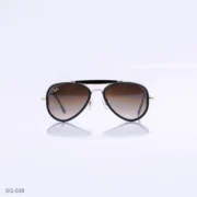 SG-038 - Classic Black & Gold Metal Frame Gradient Brown Lens Double Bridge Aviator Sunglasses