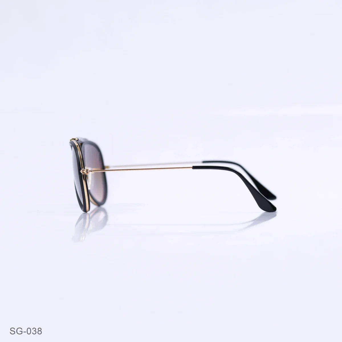SG-038 - Classic Black & Gold Metal Frame Gradient Brown Lens Double Bridge Aviator Sunglasses