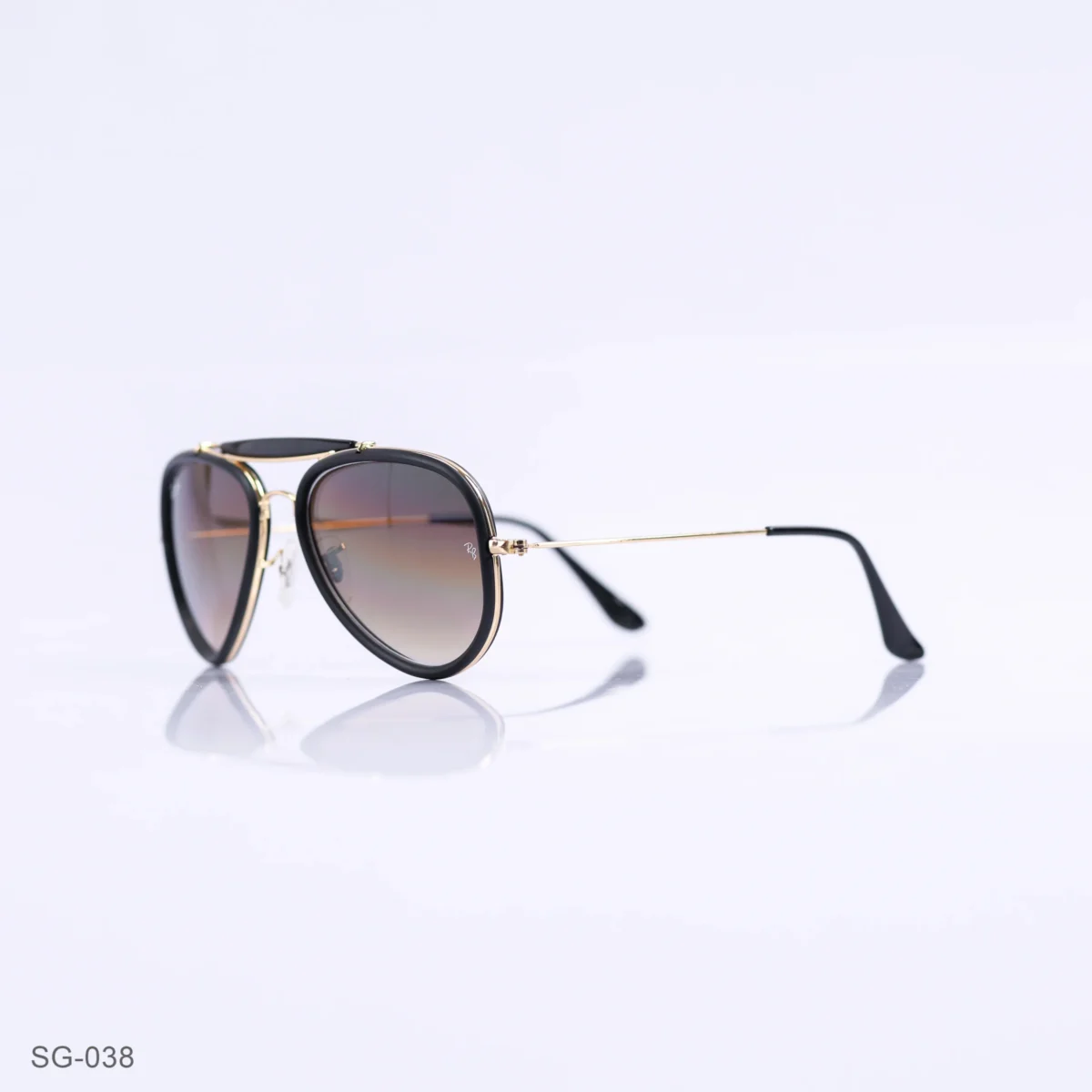 SG-038 - Classic Black & Gold Metal Frame Gradient Brown Lens Double Bridge Aviator Sunglasses