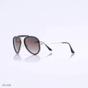 SG-038 - Classic Black & Gold Metal Frame Gradient Brown Lens Double Bridge Aviator Sunglasses