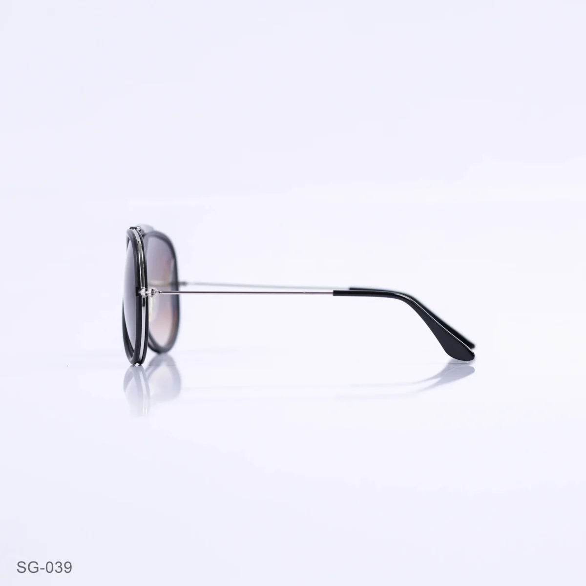 SG-039 - Classic Black & Silver Metal Frame Gradient Brown Lens Double Bridge Aviator Sunglasses