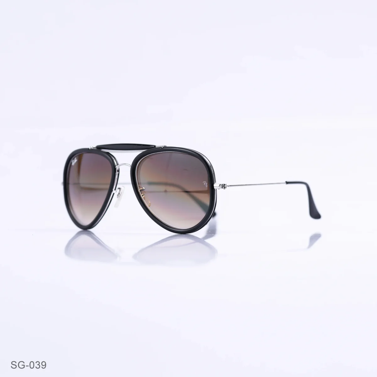 SG-039 - Classic Black & Silver Metal Frame Gradient Brown Lens Double Bridge Aviator Sunglasses