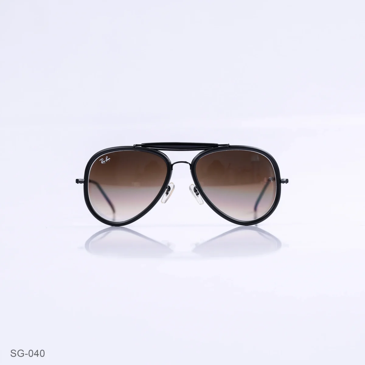 SG-040 - Classic Black Metal Frame Gradient Brown Lens Double Bridge Aviator Sunglasses