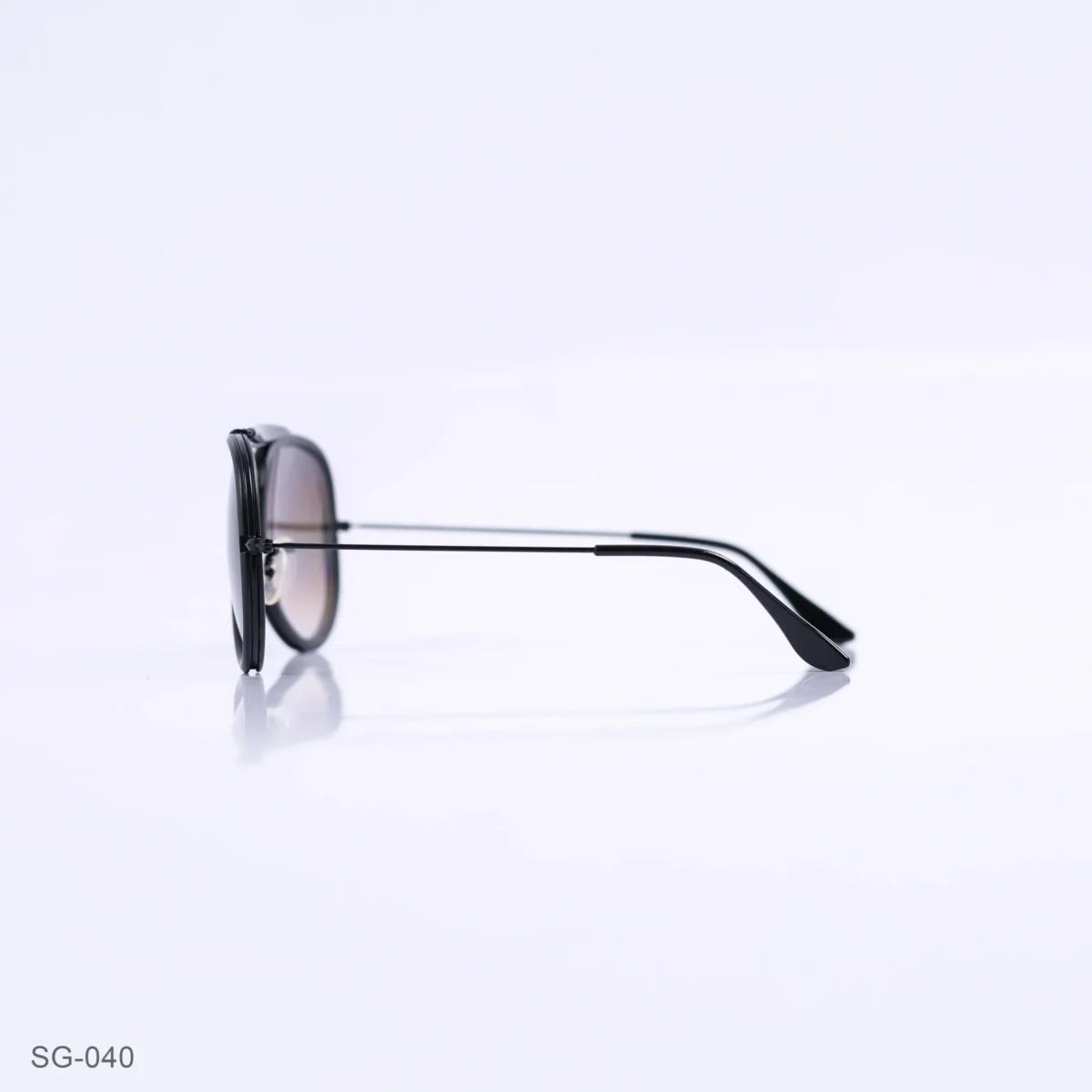 SG-040 - Classic Black Metal Frame Gradient Brown Lens Double Bridge Aviator Sunglasses