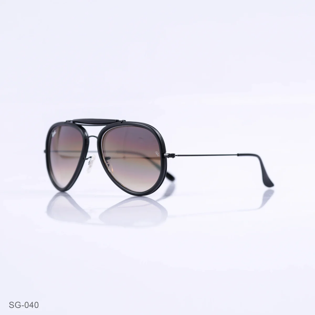 SG-040 - Classic Black Metal Frame Gradient Brown Lens Double Bridge Aviator Sunglasses