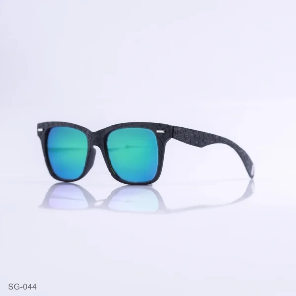 SG-044 - Fashionable Textured Black Frame Blue Mirror Lens Wayfarer Sunglasses
